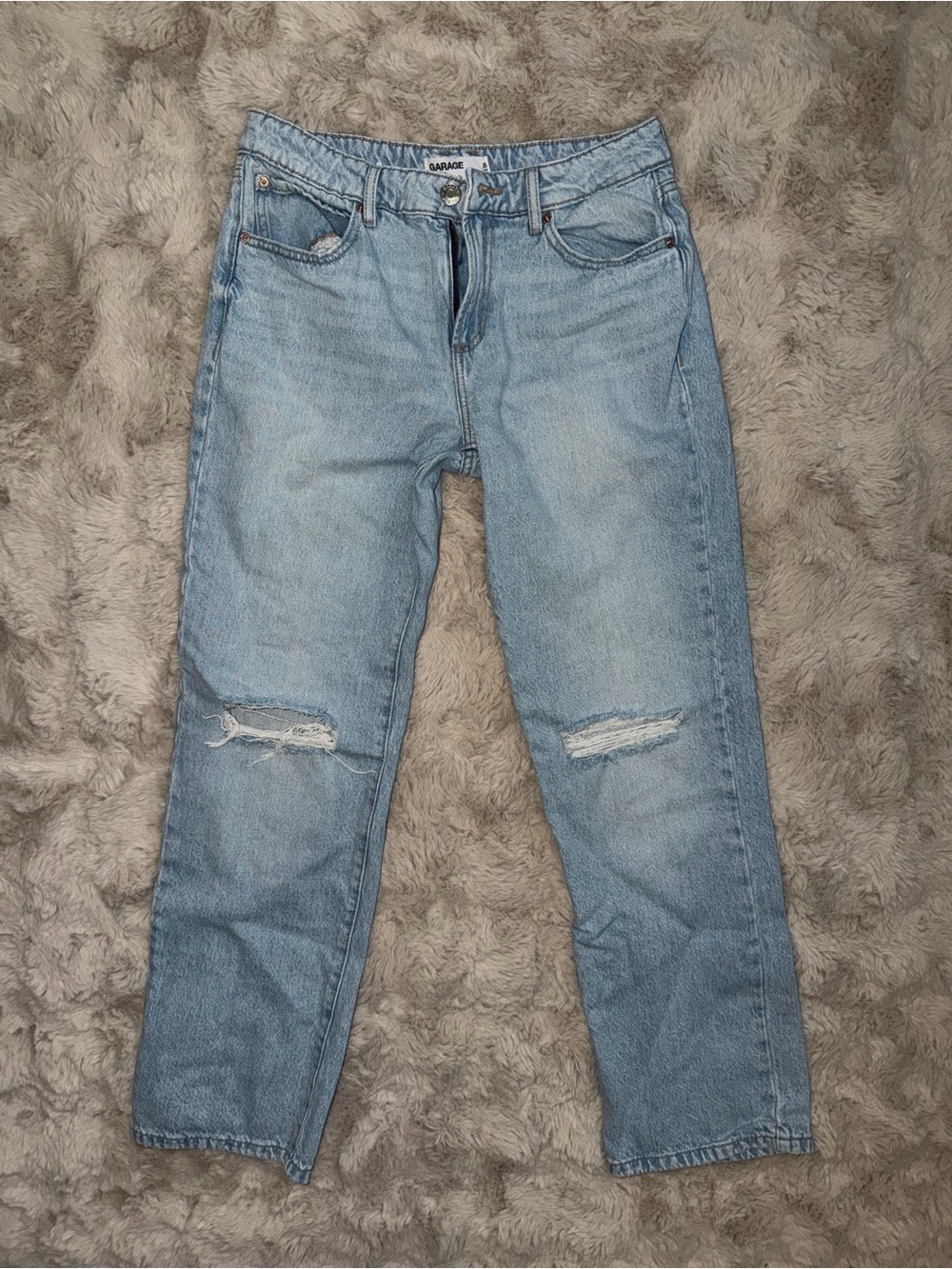 Garage Light Blue Distressed Boyfriend Jeans for Women